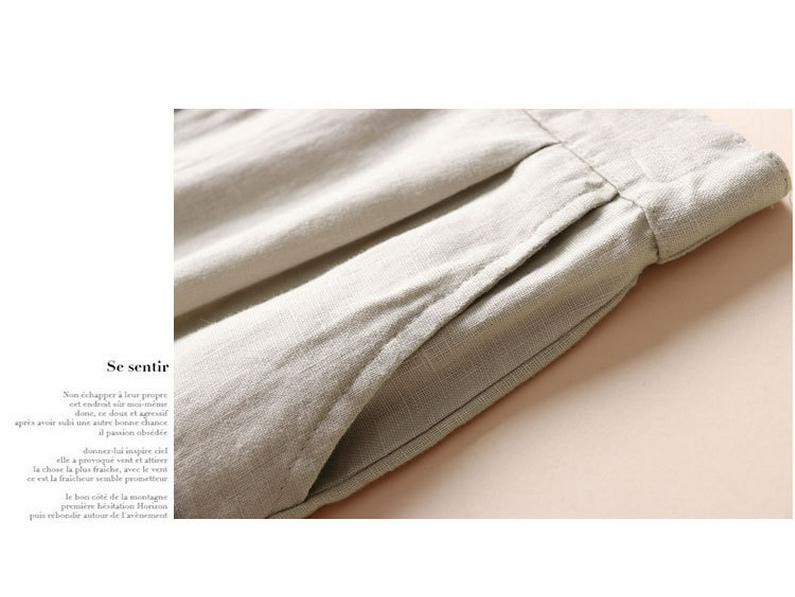 2024 Spring/Summer Women's Cotton Linen Wide-Leg Casual Nine-Point Trousers