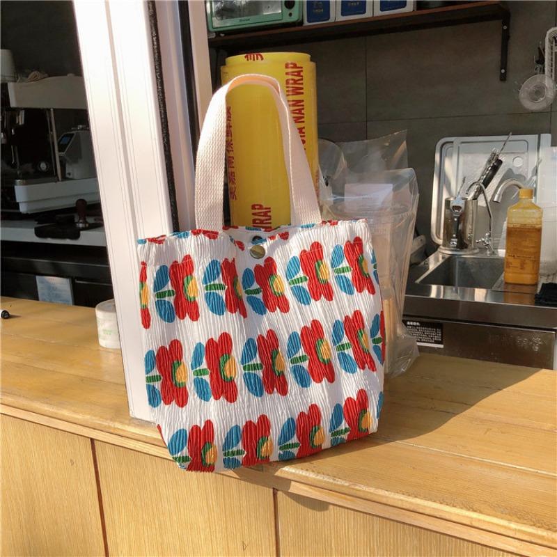 12 small fresh and cute small cloth bags women's wrinkled cloth printed handbags Bento bags