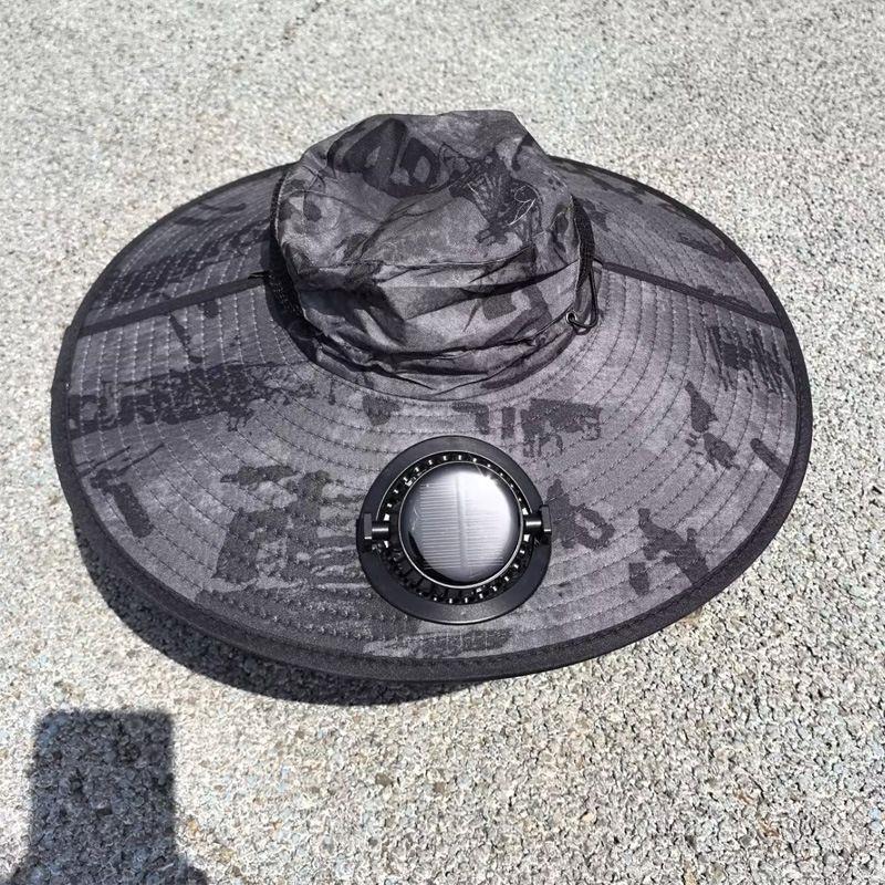 Solar-powered Fan Large Brim Hat for Men, Outdoor Sun Protection Hat, Summer Sun Hat, Hiking Fisherman Hat