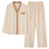2025 Women's 100% Pure Cotton Pajamas: Long Sleeve Plus Size, Solid Color, Wearable Outside - Perfect for Autumn and Spring.