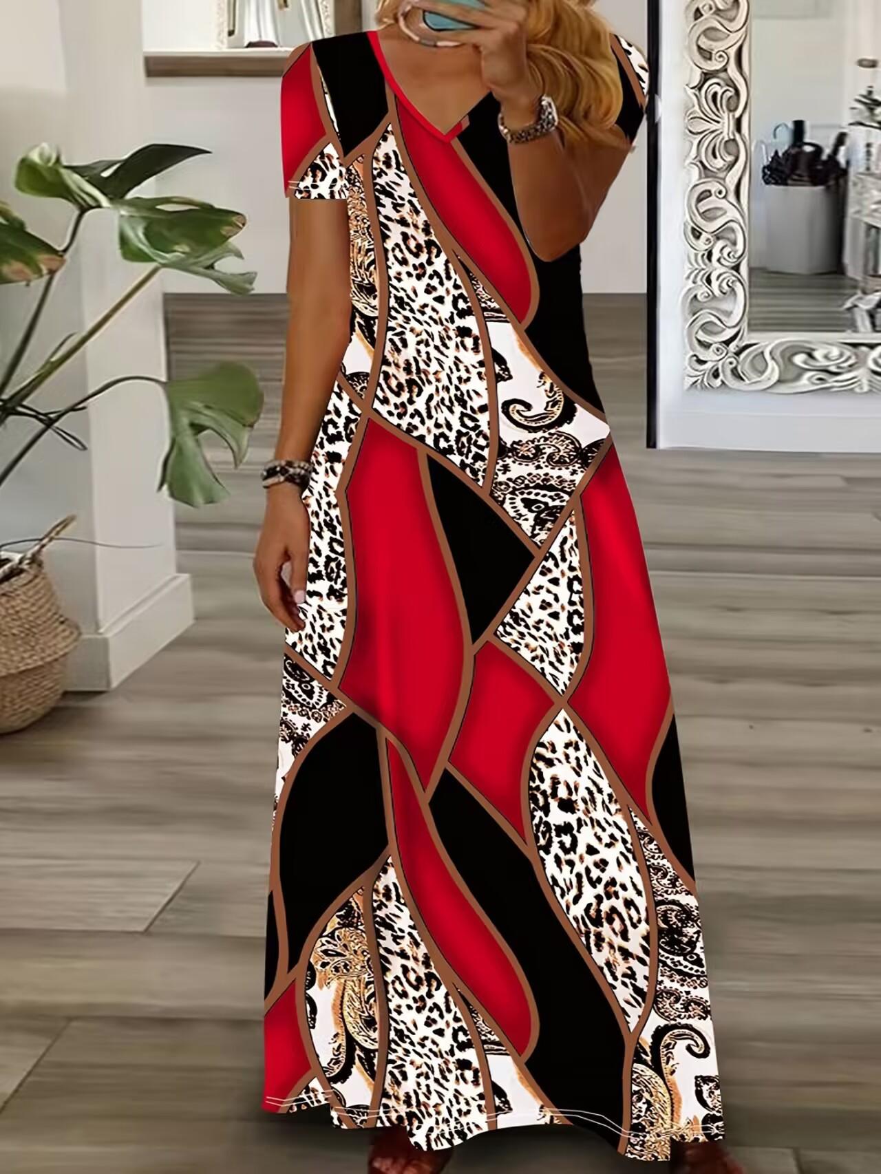 

Women s Long Sleeve Dress with Geometric Animal Print in Multiple Patterns S бордовый