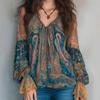 Bohemsk Paisley-trykt Chiffonbluse med Ruffle-langermer
