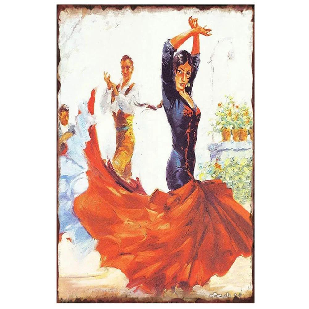 Spanish Bullfighter Poster Retro Metal Tin Signs Plate Passionate Girl Tinplate Plaque Pub Home Wall Decoration xcm