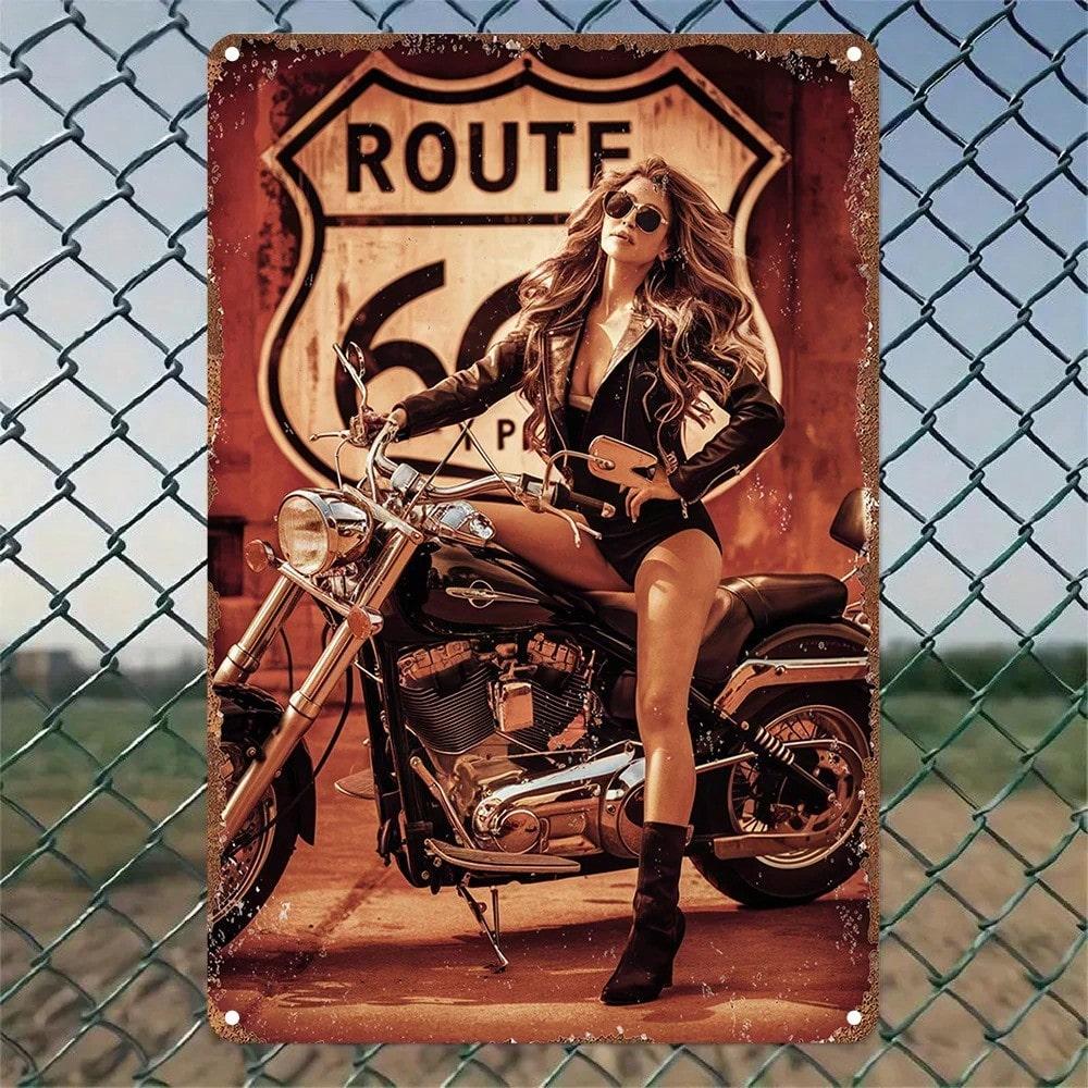 

Vintage Route 66 Motorcycles Metal Tin Sign Wall Art Cafe Home Decor 20X30 різнокольоровий