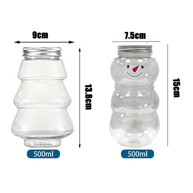 1-10PC  Christmas Tree Shape Drink Bottles Snowman Shaped Candy Biscuits Bottle Juice Milk Tea Jar Food Storage Party Favors