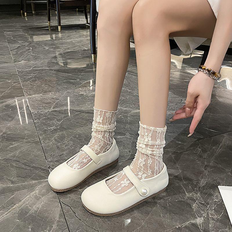 Lightweight Mary Jane sandals, white super fire with skirts, flat-bottomed toe slippers, women's outerwear, 2025 new style