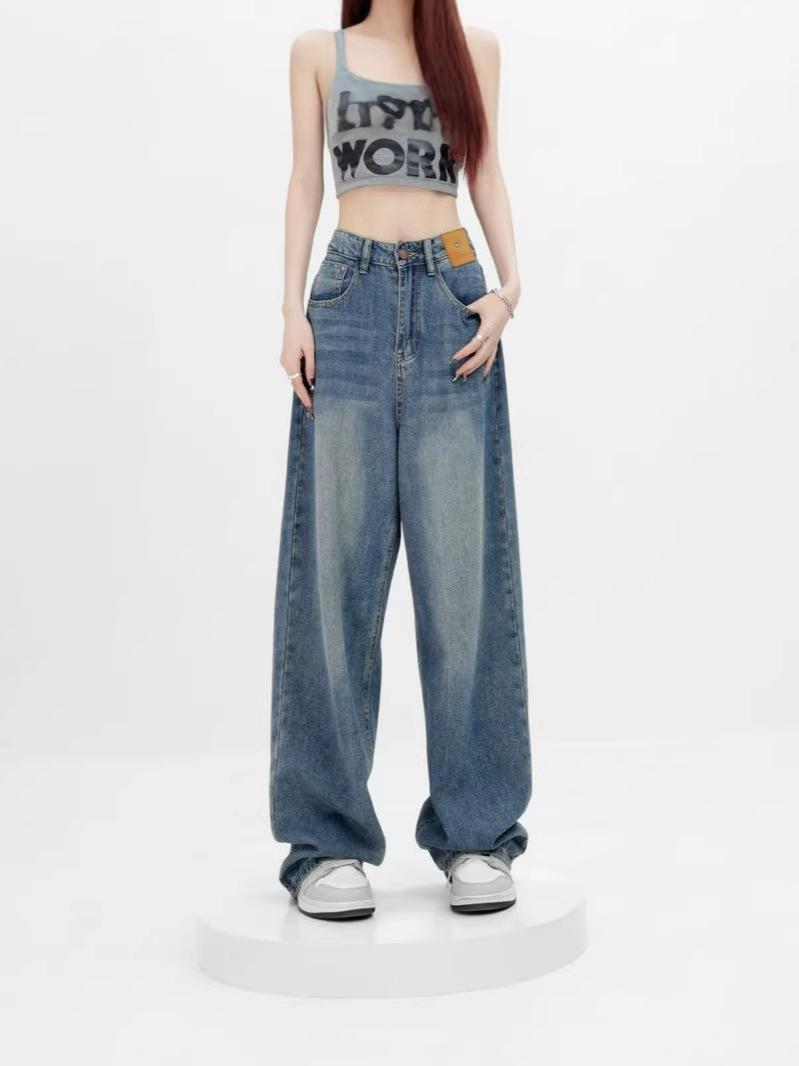 

Blue Plus Size High-Waist Retro Straight Jeans for Women - Slimming Floor-Length, Spring/Autumn 2026 Edition XL синій