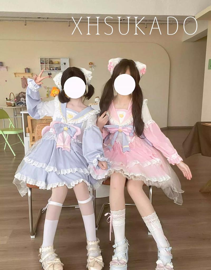 Lolita Dress Dress Spring Summer Autumn Dreamy Cute Ribbon Lolita Gothic Lolita Young Lady Star Pattern Sailor Collar Sweater Clothing Girly Cosplay