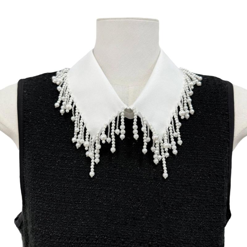 

Women s Stylish Pearls Beaded Tassels Trim Decorated Faux Collar for Office or Casual Wear Choker Necklace Shirt Accessory белый