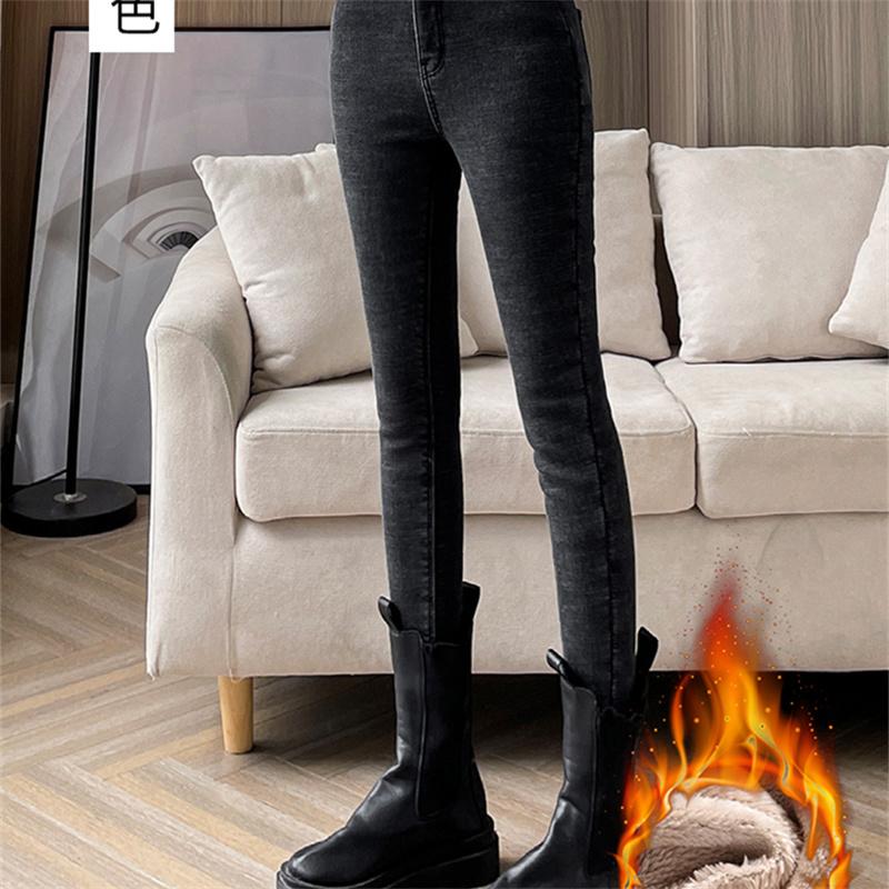 Autumn Winter Fashion Women Vintage Harajuku Jeans Fleece High Waist Casual Thicken Warm Elasticity Slim Skinny Jeans Streetwear