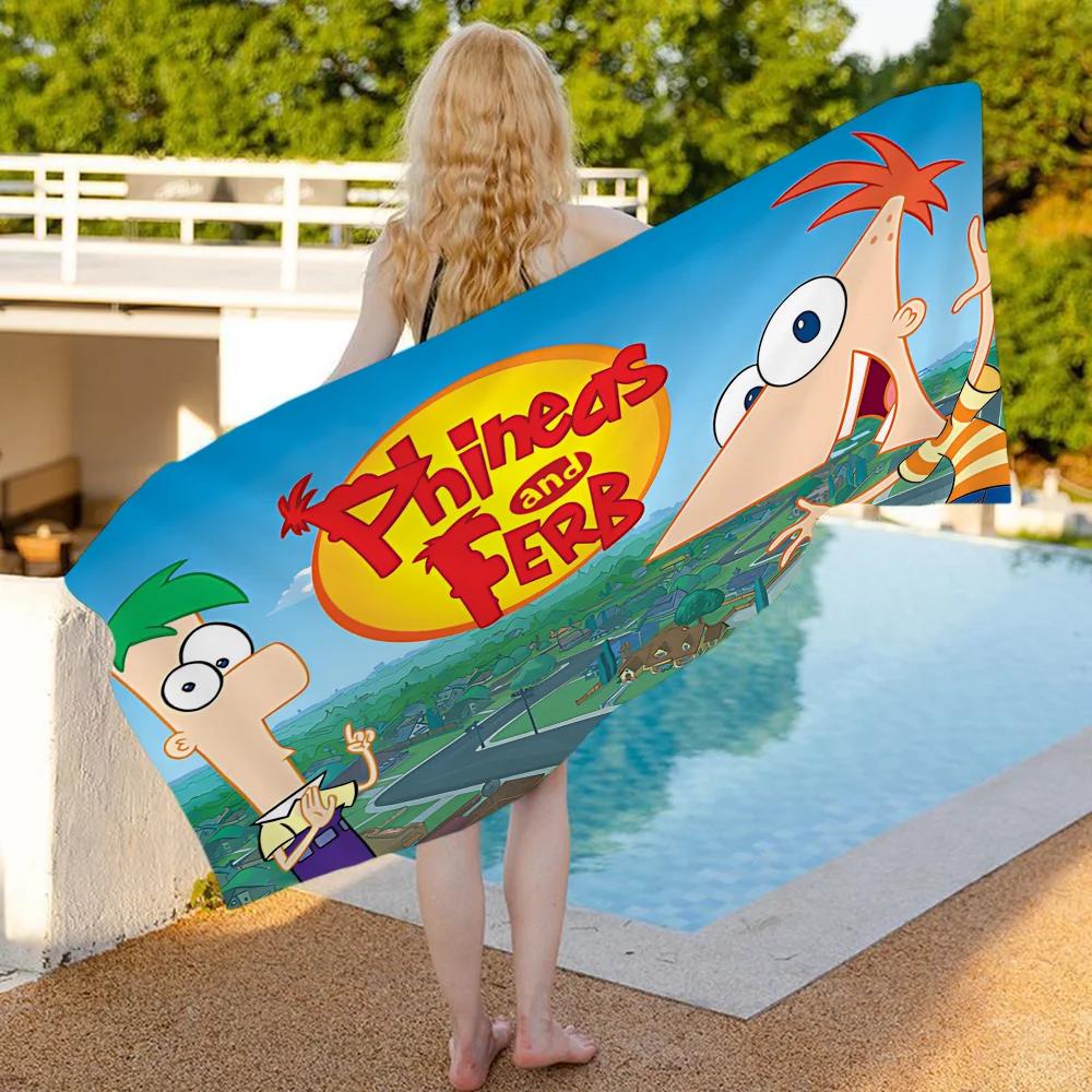Klassische Animation P-Phineas und F-Ferb Strandtuch Bunte Handtücher für Mädchen Mikrofaser Schnelltrocknend Sand Yoga Spa Fitnessstudio