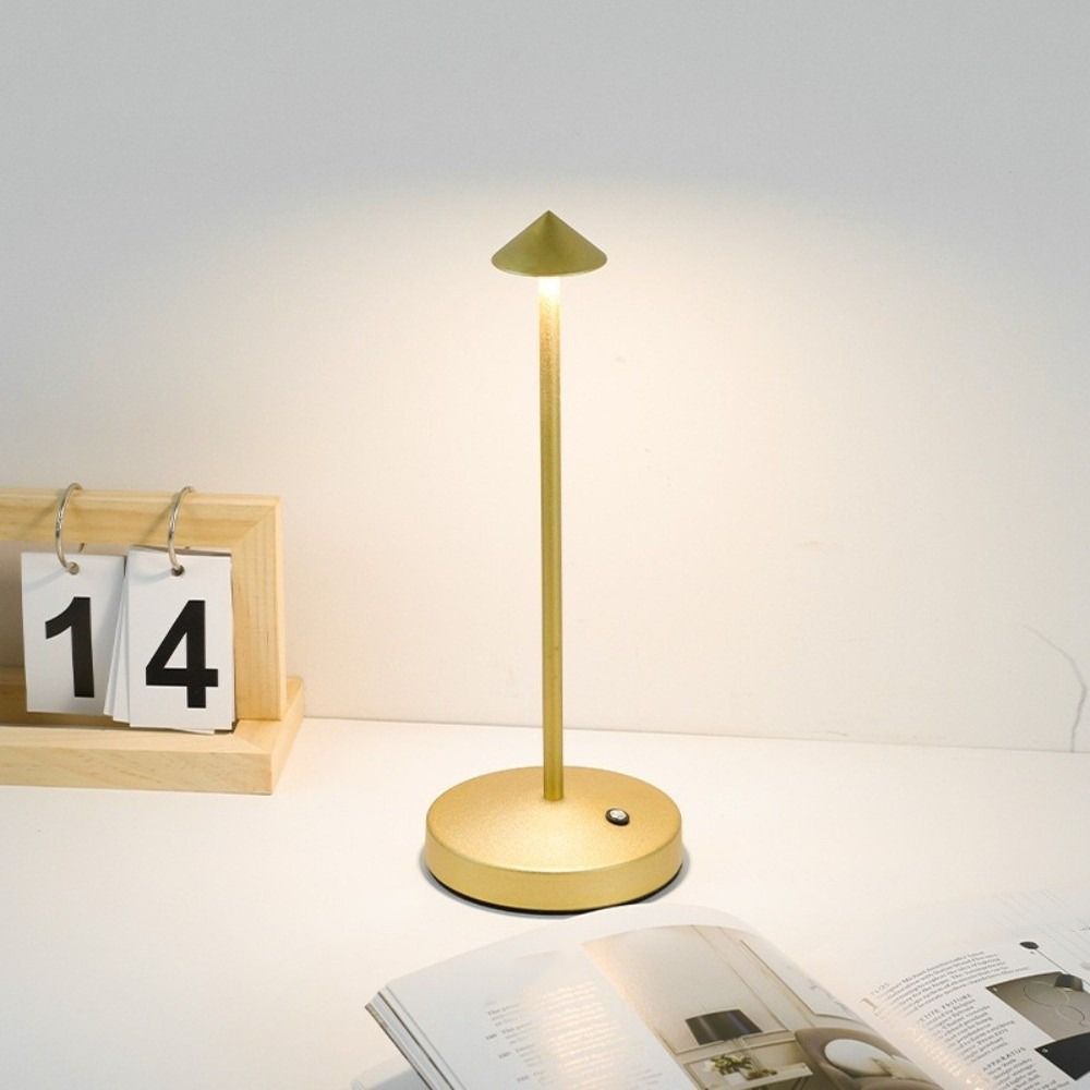 Cone Head Design LED Table Lamp 3 Color Lights Touch Control Bedside Ambient Light Dimming Portable Aluminum Reading Lamp
