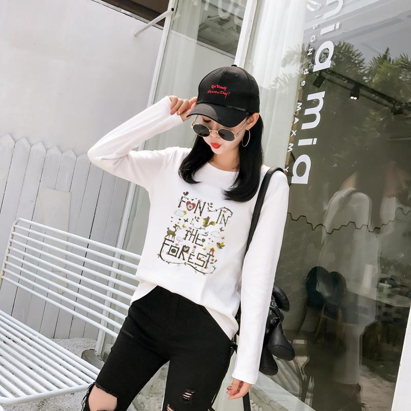 Autumn New Korean Style Korean Style College Girl Fresh Printed Long-sleeved T-shirt Female Student Top Base Shirt