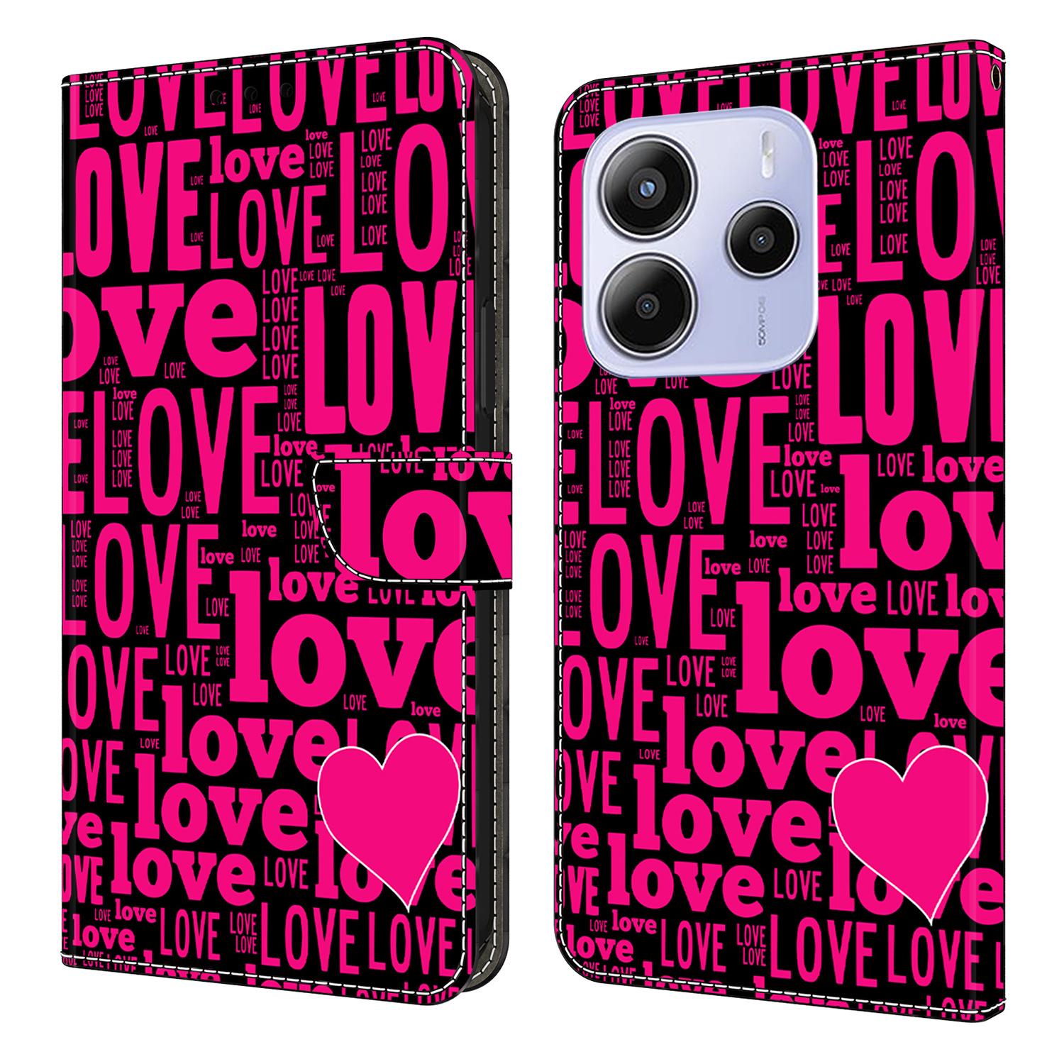 

For Xiaomi Redmi Note 14 4G (164.84mm) Wallet Case Pattern Printing PU Leather Flip Stand Phone Cover LOVE