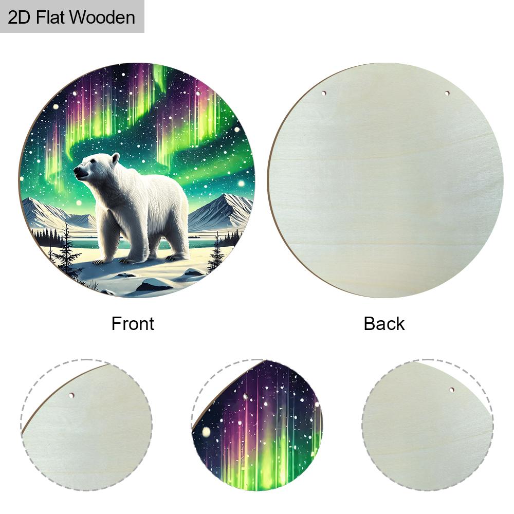 Wooden Sign with Polar Bear & Aurora Pattern, Round Sign for Front Door, Wall Hanging Decor, Ideal Gift for Friend & Family