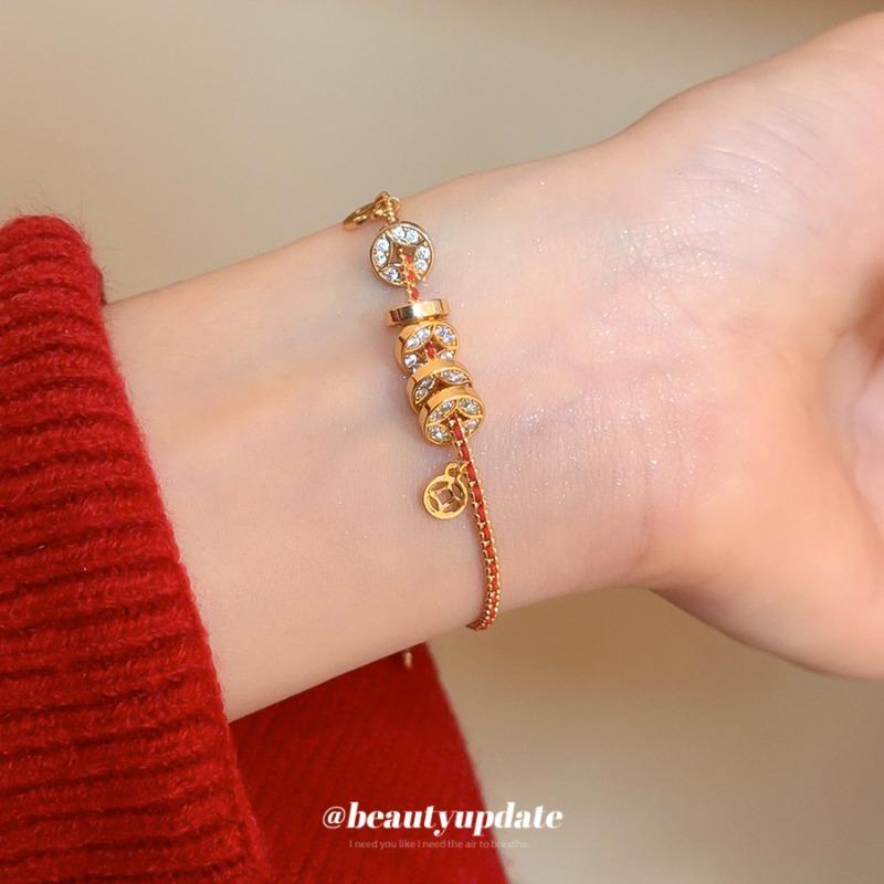 Real gold electroplated woven rope copper coin bracelet new Chinese style retro temperament bracelet light luxury high-end jewelry women
