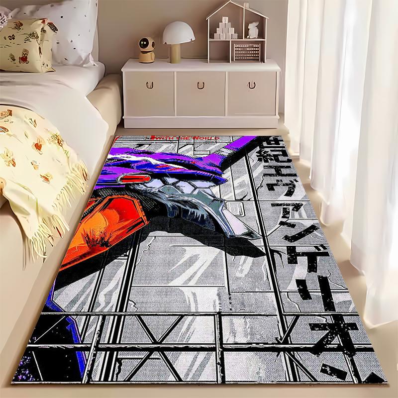 "Japanese Anime Mecha Design Carpet with Text and Modern Art Style" Suitable for use as an anti-slip for living room bedroom sofas