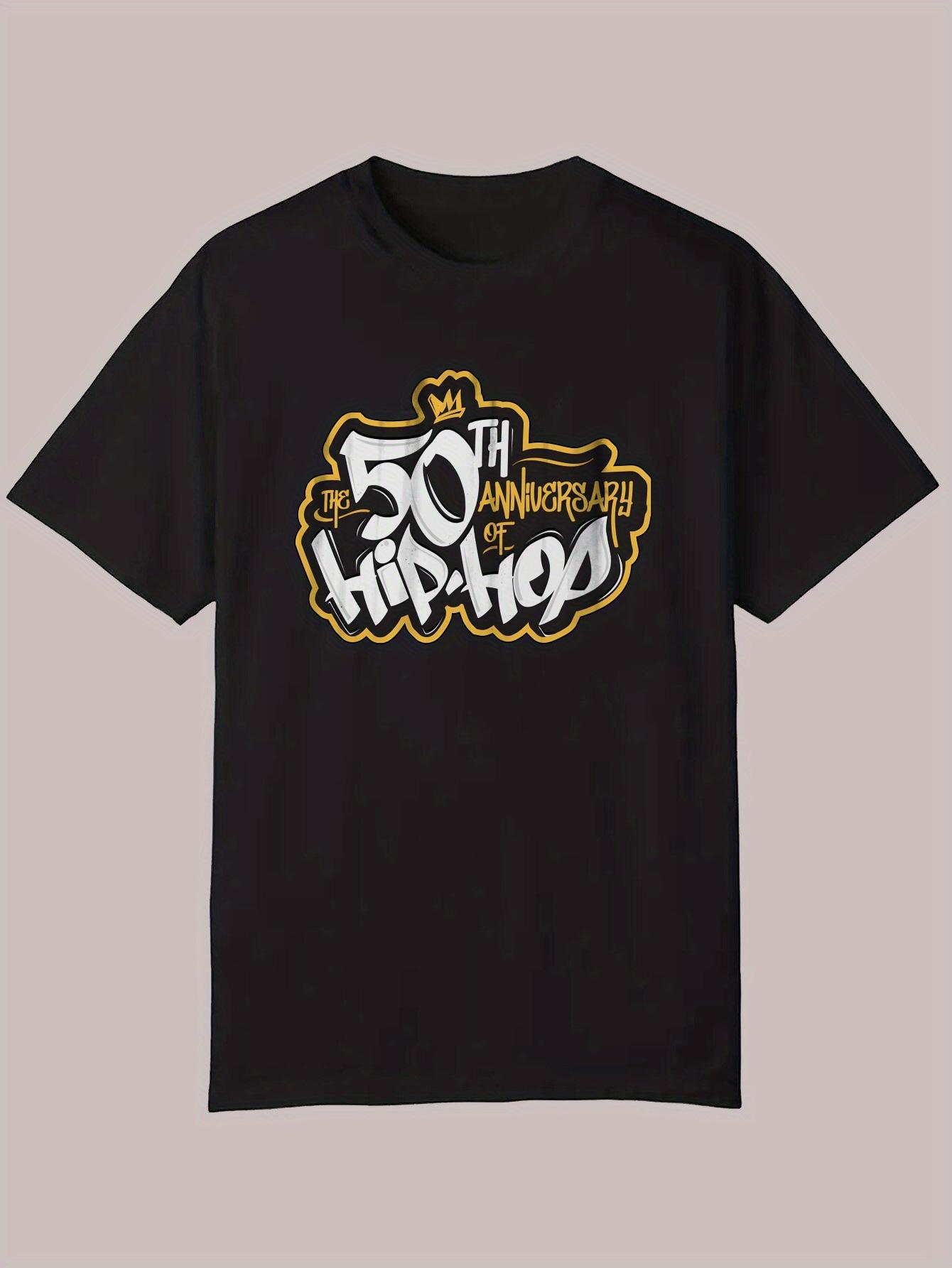 50th Anniversary Hip Hop Graphic T-shirt - Black Casual Summer Tee with Bold Yellow Lettering XXXL