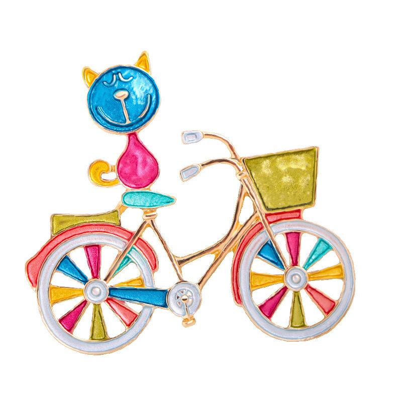 Cartoon Cat Bicycle Brooch Bag Accessories Cute Versatile Fashion Badge Alloy Drip Badge