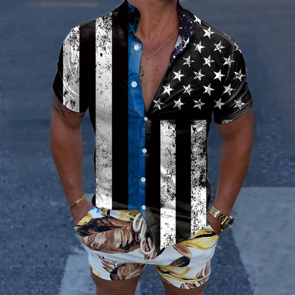 Nová letní košile 3D digitální tisk Den nezávislosti Tisk Neformální Volná Havajská košile Krátký rukáv