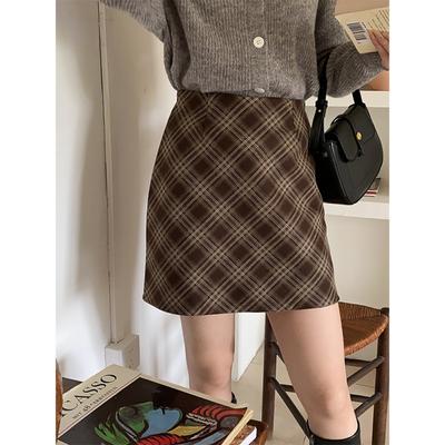 French Medieval College Style Tweed Slim Versatile Skirt