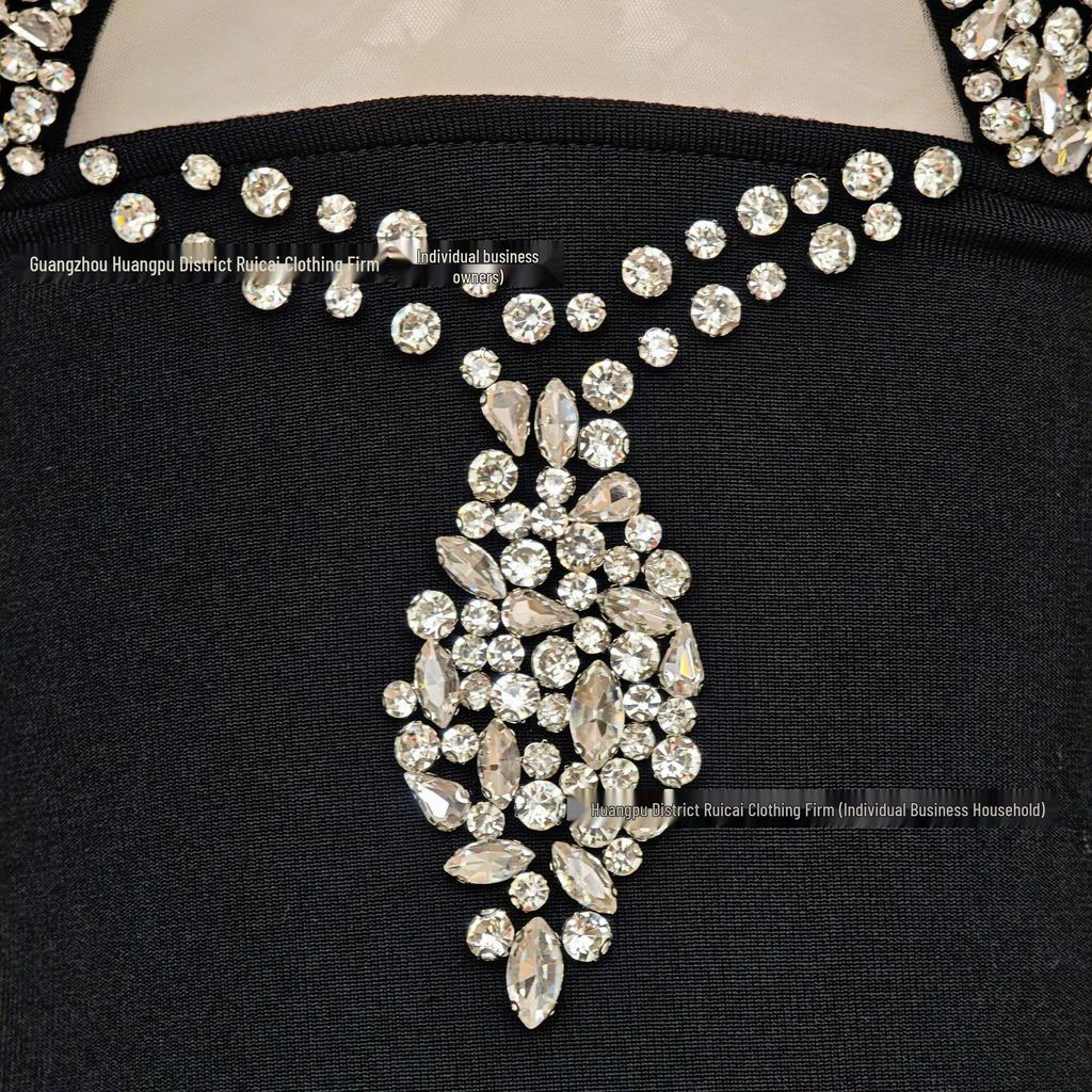 European & American Rhinestone Inlaid Stand-up Collar Bandage Evening Dress, 2025 Luxury Style.