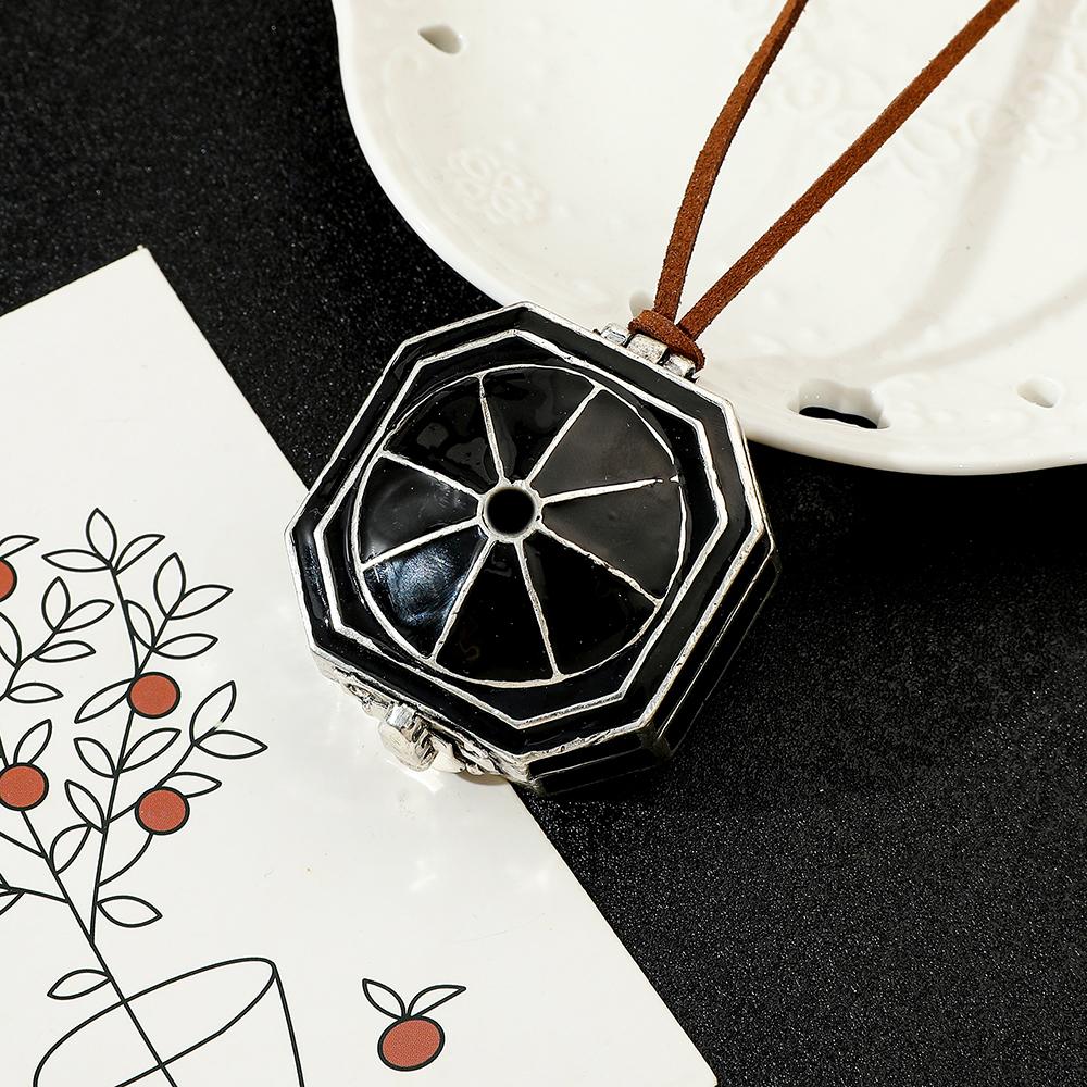 Pirates of the Caribbean Compass Necklace for Men, Vintage Locket, Jack Pendants, Rope, Long Black Porcelain-Coated, Costume Necklace