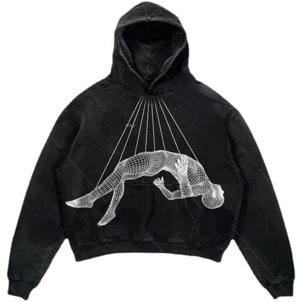 ZYLLO Punk Style Skull Washed Long Sleeve Pullover Hoodie Hip Hop Retro Street Loose Oversized Sweatshirt Harajuku Gothic Top