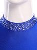 Womens Long Sleeve Skating Dress Sparkle Rhinestone Backless Irregular Hem Side Fringe Leotard Gymnastics Costume