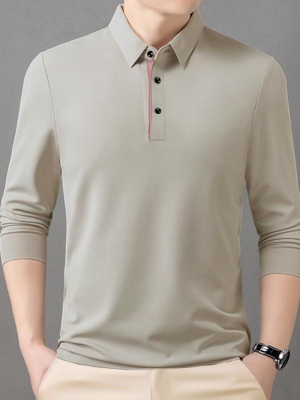 Men's Trendy Long-Sleeve Lapel Polo Shirt - Casual Slim-Fit Base Layer