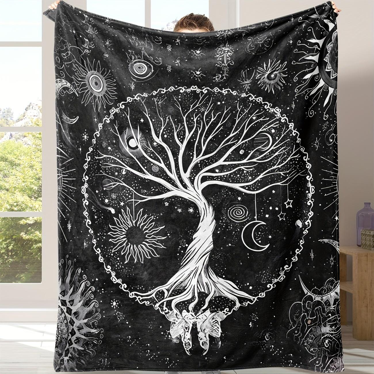 

1pc Black Blanket Life of Tree 3D Printed Blanket Flannel Warm Cozy Blanket Home Travel Birthday Gift Chair Sofa Room Decoration 75x90cm
