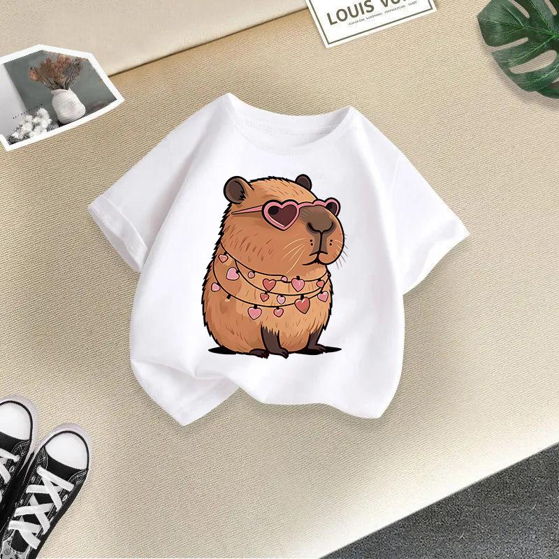 Nouveau T-shirt d'été mignon Animal Capybara Mode Imprimé pour Enfants Manches Courtes Mode Vêtements pour Enfants Purs
