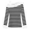 Women's Off-the-shoulder Plush Neck Printed Long-sleeved Pullover T-shirt Top
