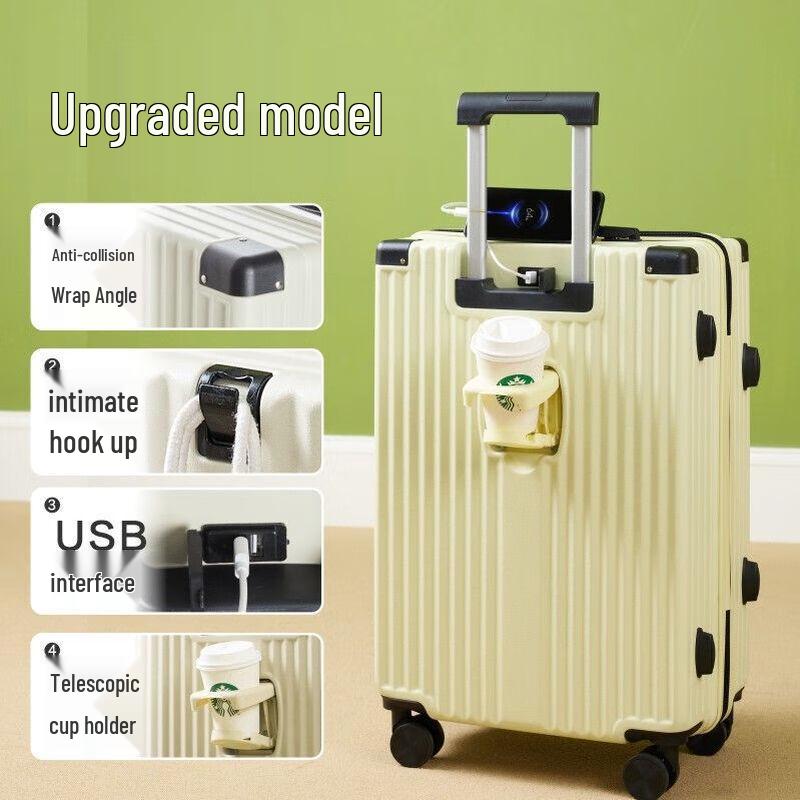 Multi-functional Suitcase with Cup Holder and USB Port 26-inch