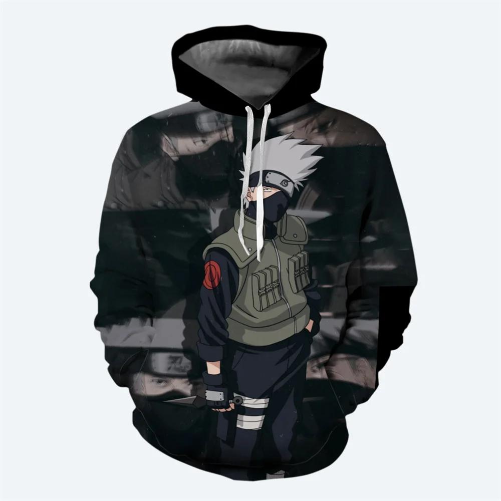 2024 New Japanese Anime Naruto Men's Hoodie 3D Printed Kakashi Pattern Sweatshirt Fashion Street Casual Oversized Men's Pullover