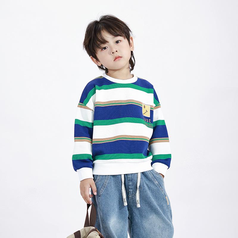 

Полосатый свитшот с длинным рукавом для мальчиков - Топ с круглым вырезом в корейском стиле на весну и осень 2025 120
