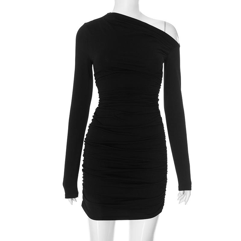 2025 Spring/Summer European & American Women's Asymmetric One-Shoulder Ruched Bodycon Dress