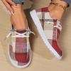 Women's Checkered Canvas Shoes, New Style for Spring 2025, Large Size Women's Shoes, Flat, Round Toe, Lace-up, Casual Single Shoes