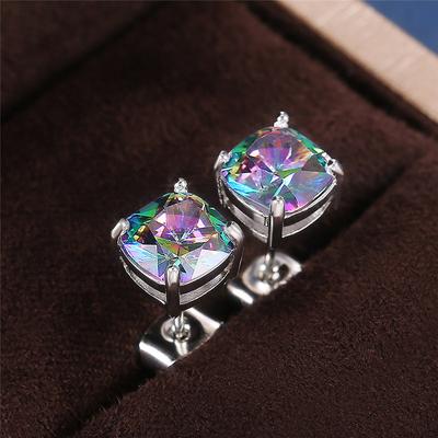 Boucles d'oreilles puces en argent sterling et oxyde de zirconium pour femmes 5 couleurs CZ éblouissants simples et polyvalents alliance boucle d'oreille bijoux