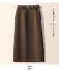 Women's Gray Wool A-line Midi Skirt - High Waist, Slimming, Professional Winter 2024