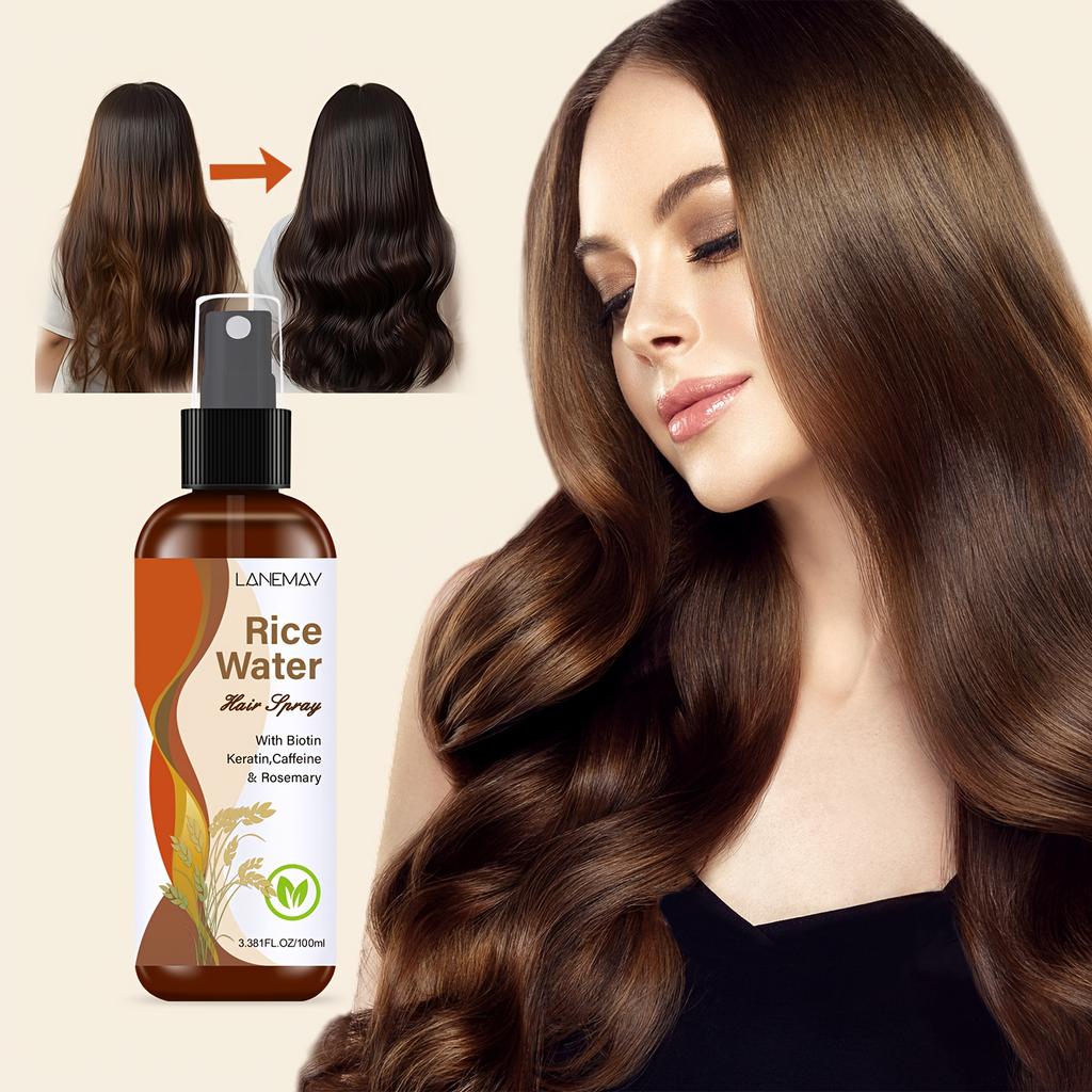 Rice Water Hair Spray - with Biotin,Keratin,Caffeine & Rosemary,Smooths Hair and Reduce Tangles,Heat Protection and Add Hair Shine
