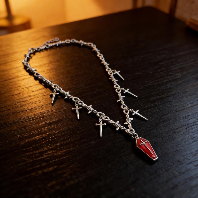 Stylish Gothic Crucifix Necklace With Thorn Details Elegant Retro Alloy Chain Accessory Perfect Gift For Her Him