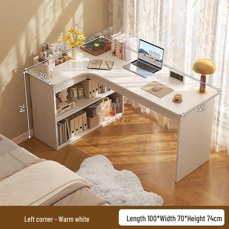 Adjustable Corner Computer Desk with Integrated Bookcase for Home Office or Bedroom Vanity