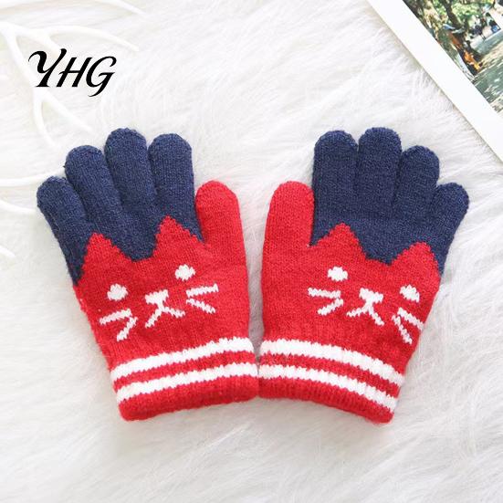 Cozy Imitation Cashmere Gloves for Kids 1 Pair Winter Gloves, Thick Lined Mittens with Windproof Toddlers Cute Cat Pattern, Soft Warm Knit Handwear