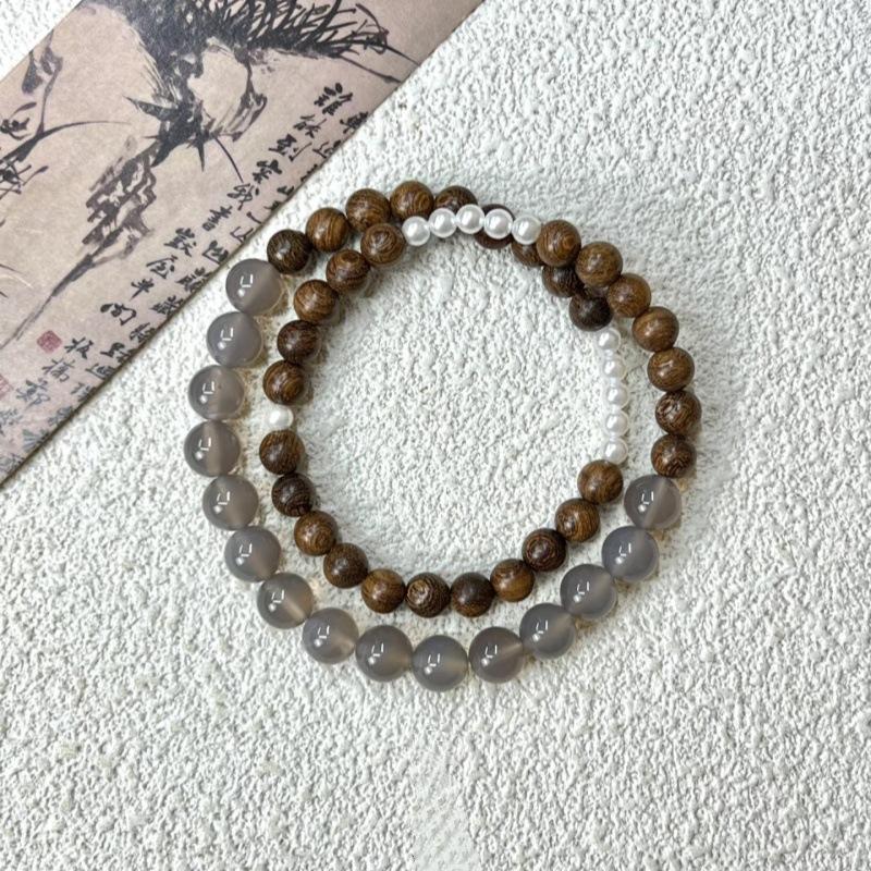 Chinese Style Wooden Beads Double Layered Wearing Simple Personality Versatile Bracelet Jewelry