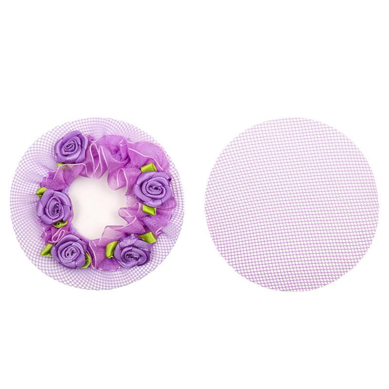 

1 шт., кавайные полосатые волосы, кружевная булочка, повязка для волос, сетка для волос, цветок, милые многоразовые балетки для девочек фиолетовый