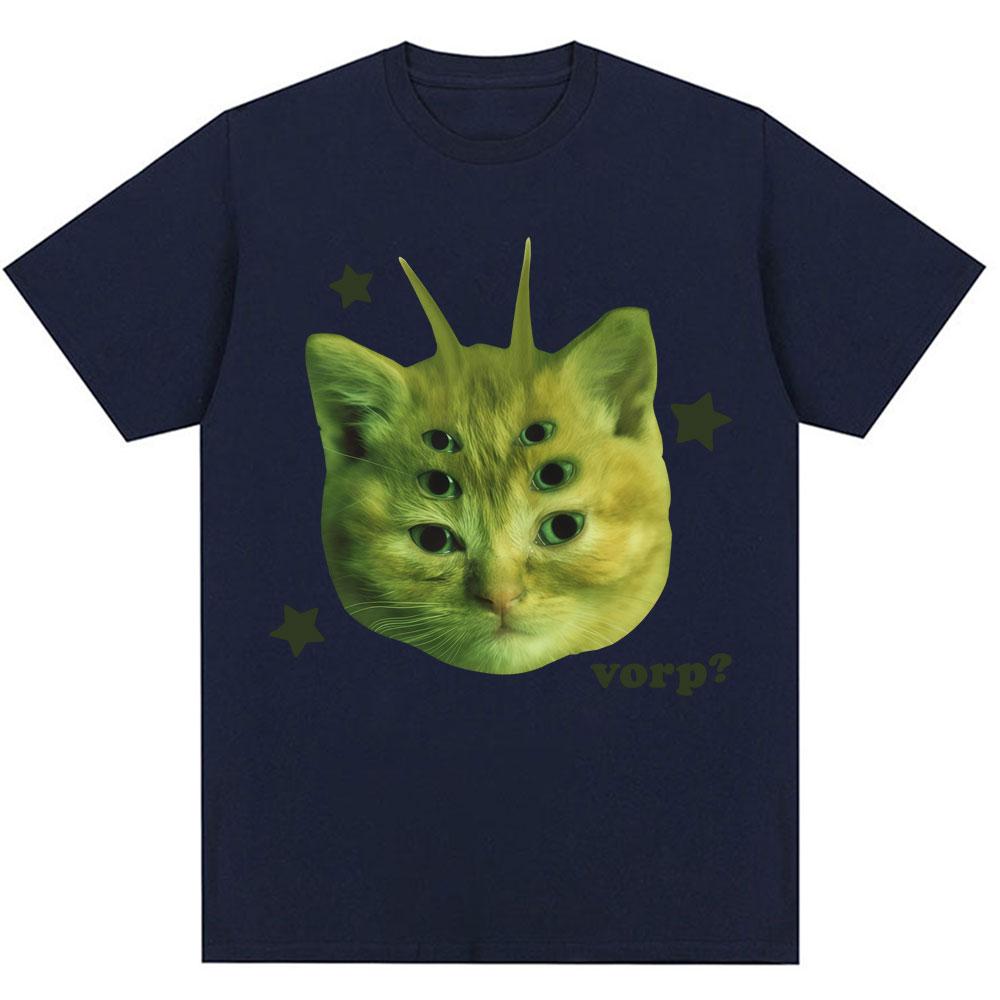 Funny Alien Cat Vorp Meme Graphic T-shirts Men Women Humor Joke Vintage T-shirt Oversized Cotton Casual Summer Kawaii T Shirts