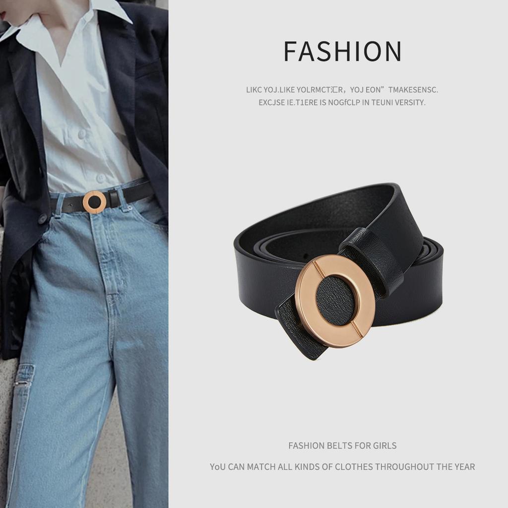 Women'S Belt Smooth Buckle Leather Perforated Belt Jeans Women'S Whole Cowhide Cut Dress Versatile Belt
