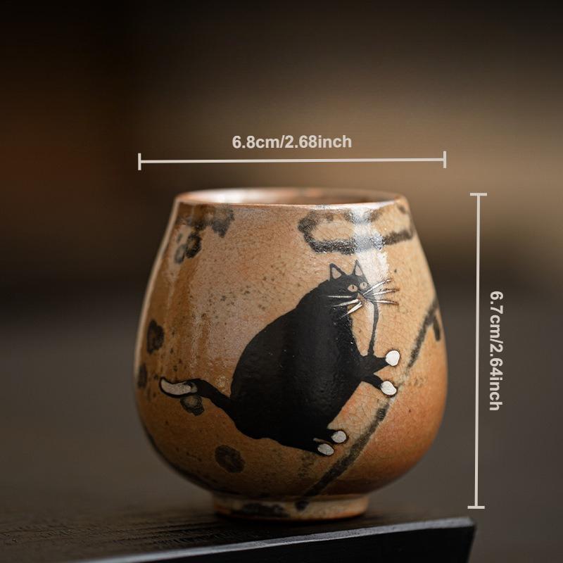 Ru Kiln Zhiye Cat Tea Cup Ceramic Retro Porcelain Teacup Master Cup Small Tasting Mug Chinese Kung Fu Japanese Household Teaware
