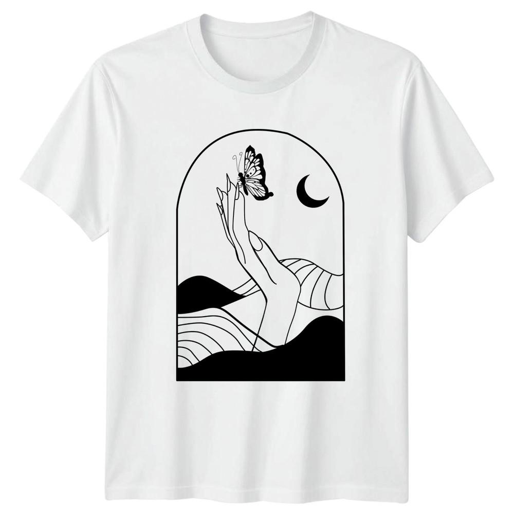 Hand Butterfly Moon Mystical Design Unisexs TShirt Bohemian Art Nature Spiritual S